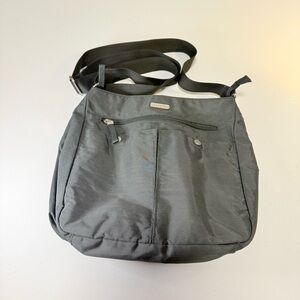 Baggallini Grey Nylon Crossbody Bag with Pink Lining